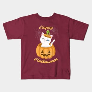 HALLOWEEN PUMPKIN CAT Kids T-Shirt